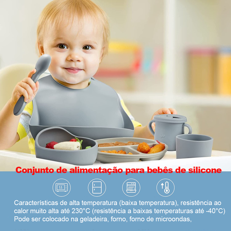 Kit Alimentação Bebê Silicone 8 Peças com Ventosa Solari Baby